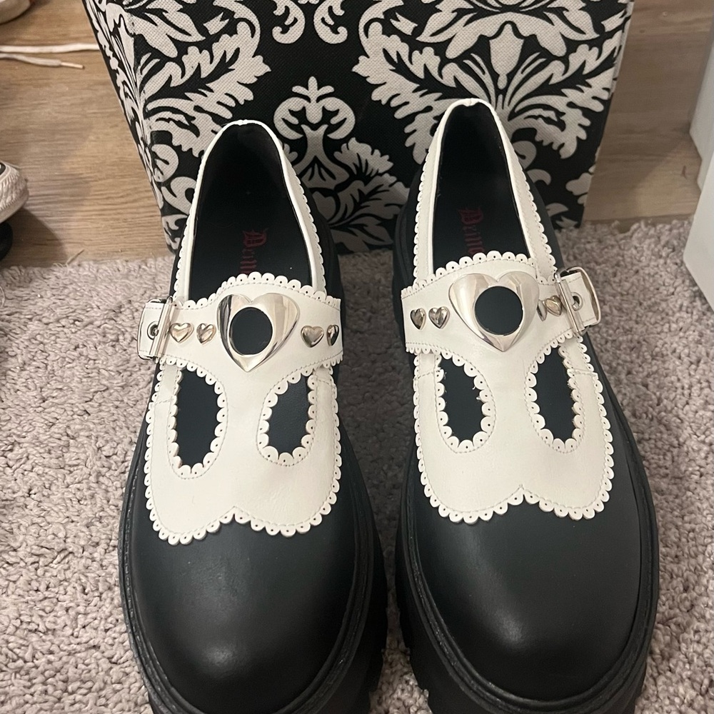 Demonia Black and White Platform Mary Janes